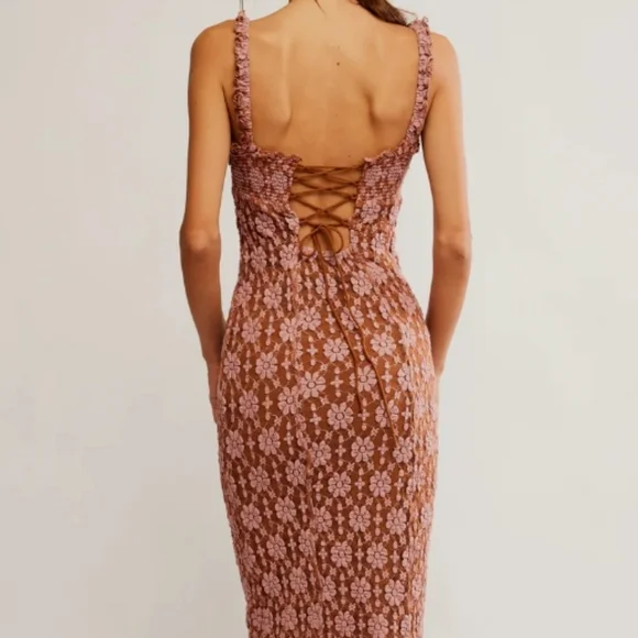 Free People Pink and Brown Midi Dress - Picture 4 of 9